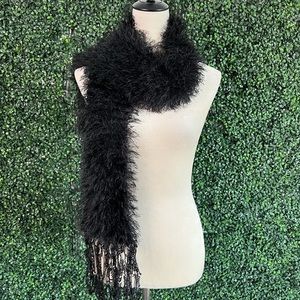 La Fiorentina Faux Fur Fuzzy Hand-Knitted Black Scarf